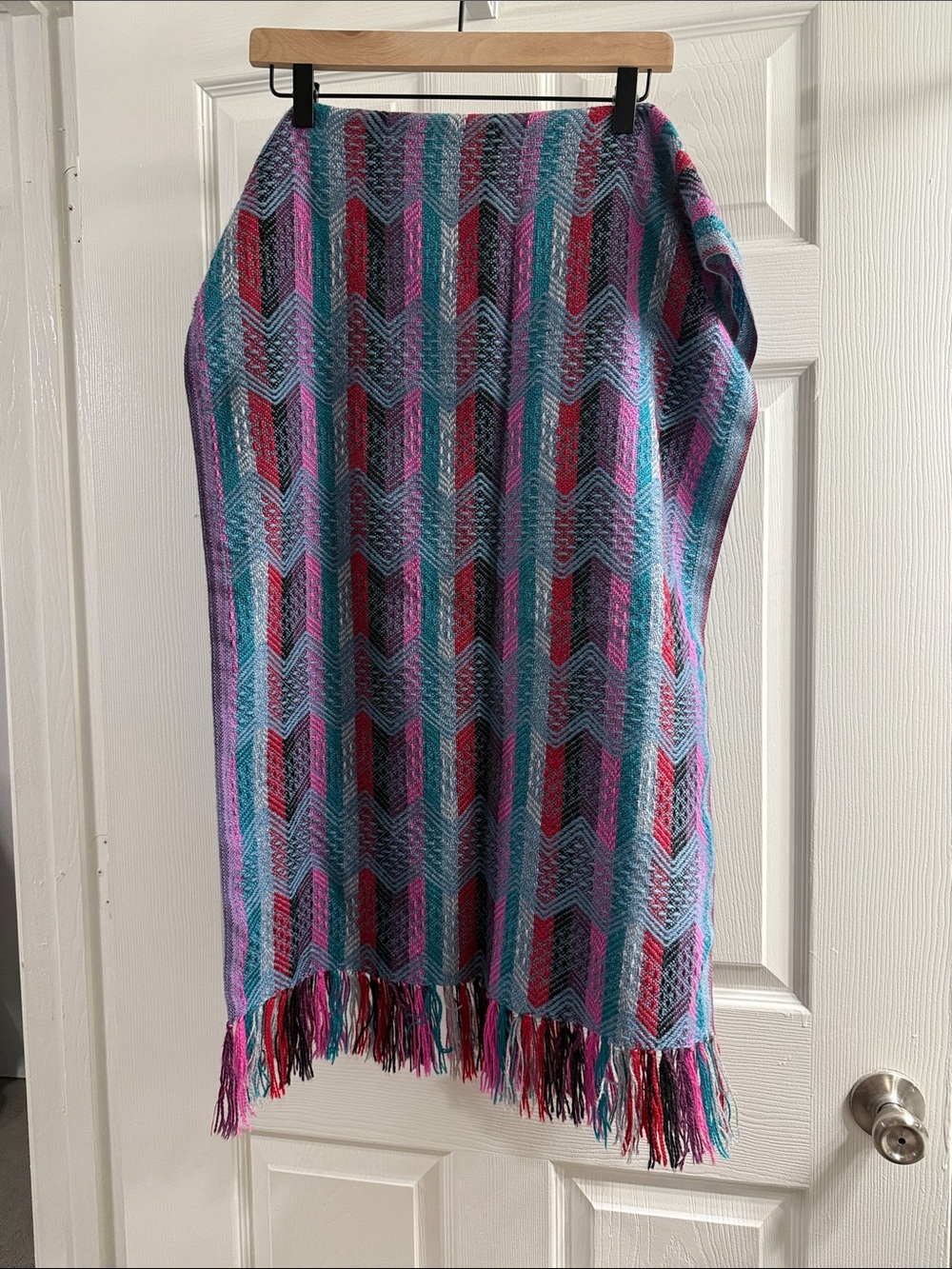 Alpaca Multicolor Fringe Scarf - Purple, Teal & Red